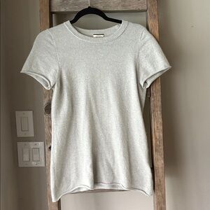 J Crew Brushed Cashmere Gray Short Sleeve Sweater Large